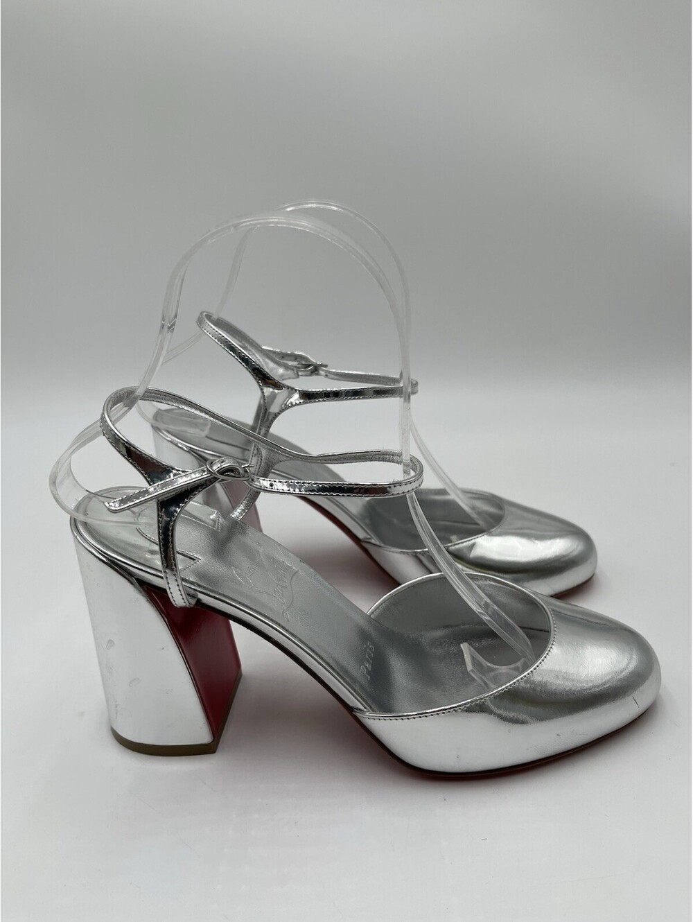 Women’s Christian Louboutin silver metallic strappy sandals Size 38
